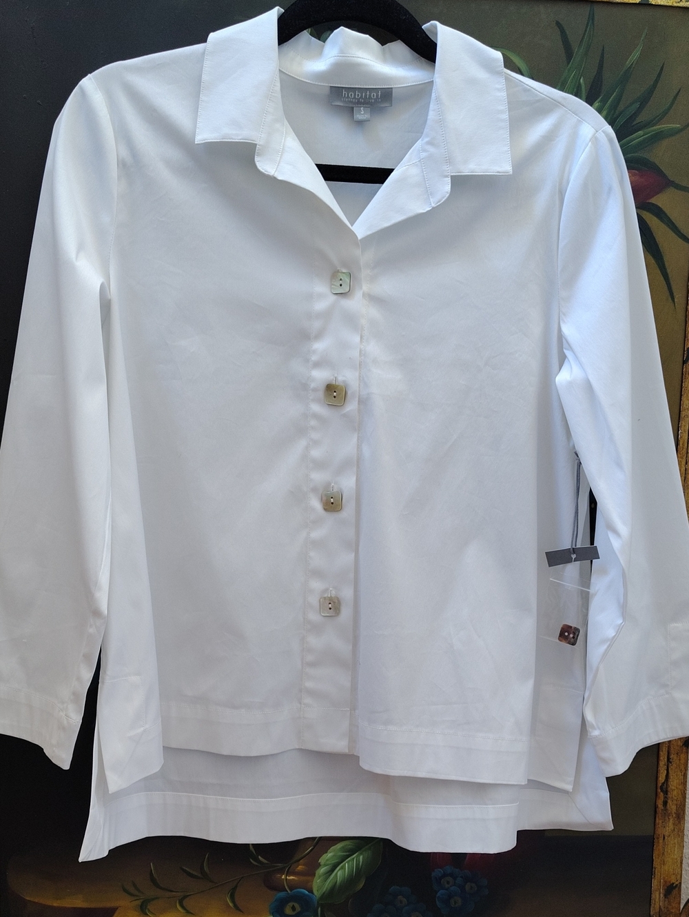 Habitat Cotton Blend Relax-Fit Blouse, V Neck, Mother-of-Pearl Buttons, P2P